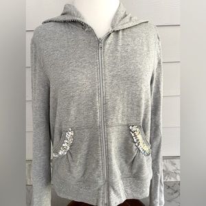 EXPRESS Womens Athletic Knit Jacket with Hood and Sequin Trim Size-Large